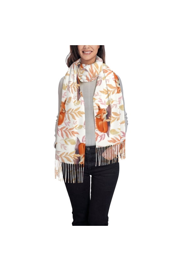 Cute Sleepy Fox Women's Traditional Scarf Wrap Tassel Shawl Fringes Neck Head Shawl Retro Scarf