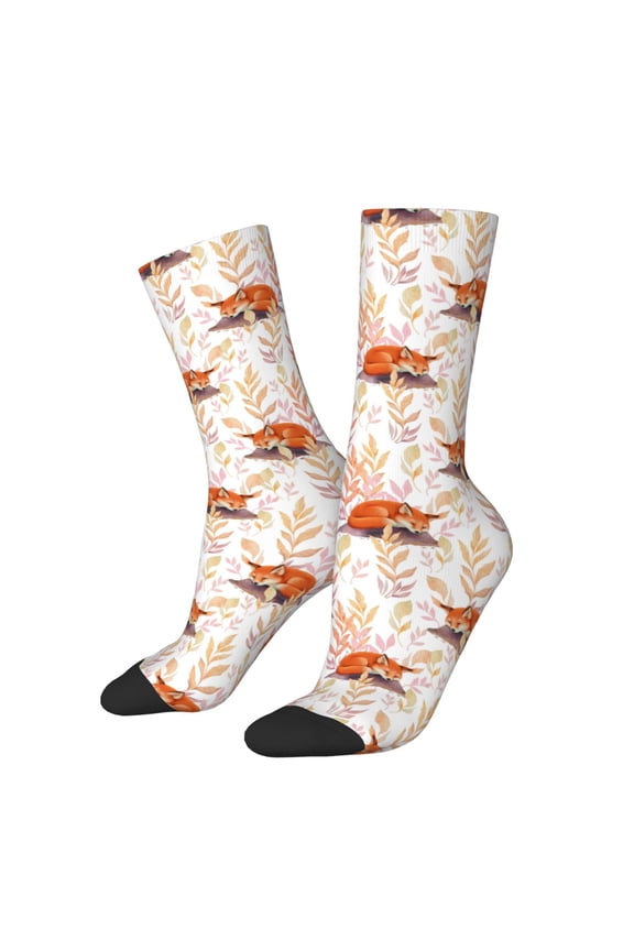 Cute Sleepy Fox for Women Casual Calf Socks - Cute Crew Socks - Thin Soft Above Ankle Socks Size 5-11