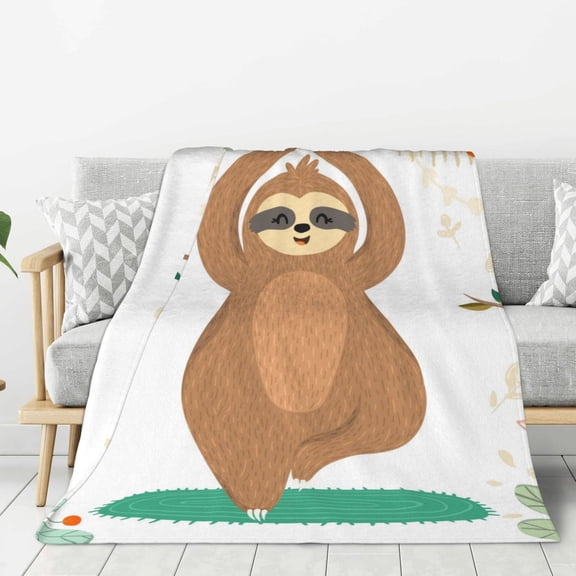 Rateoe Cute Sloth In Yoga Pose Tree Pattern Flannel Throw Blanket, Ultra-soft Blanket for Bed, Couch, Car, Hypoallergenic Anti-pilling blanket-50"x40"(Vertical)