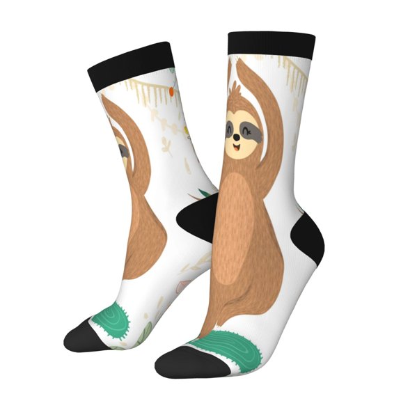Rateoe Cute Sloth In Yoga Pose Tree for Women Casual Calf Socks - Cute Crew Socks - Thin Soft Above Ankle Socks Size 5-11