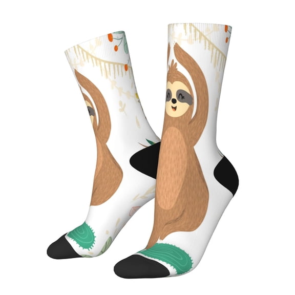 Rateoe Cute Sloth In Yoga Pose Tree for Women Casual Calf Socks - Cute Crew Socks - Thin Soft Above Ankle Socks Size 5-11