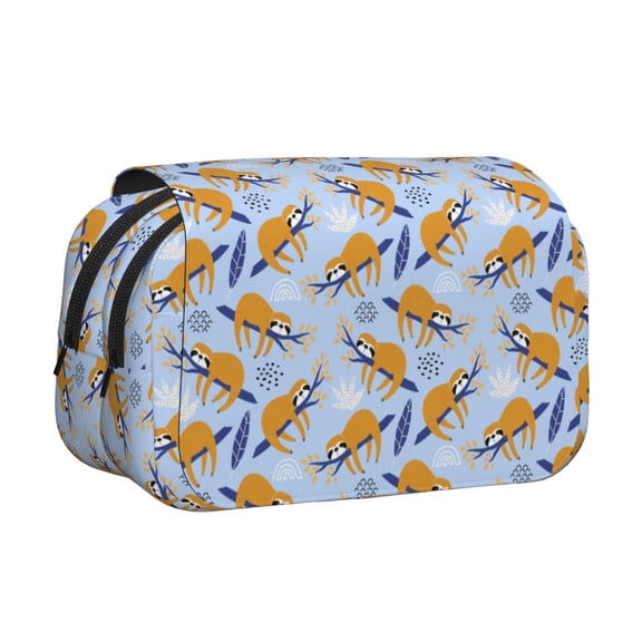 Rateoe Cute Sloth Pattern Double Clamshell Pen Case, Storage Organizer with Two Zipper Compartments– Holds Up to 50 Pencils & Pens