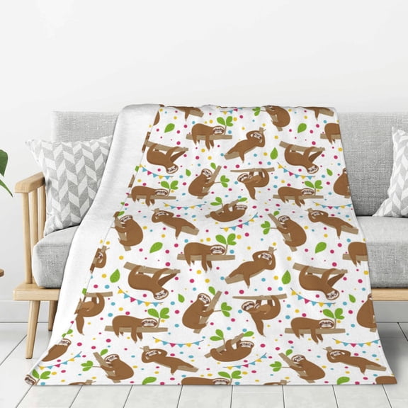 Rateoe Cute Sloth Pattern Flannel Throw Blanket, Ultra-soft Blanket for Bed, Couch, Car, Hypoallergenic Anti-pilling blanket-60"x50"(Vertical)