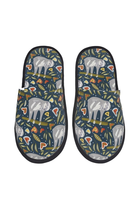 Cute Sloth Pattern Fuzzy Slippers Fuzzy Soft House Slippers Plush Furry Warm Cozy Open Toe Fluffy Home Shoes-Large