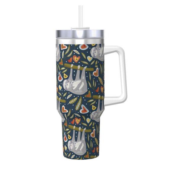 Rateoe Cute Sloth Printed 40OZ Ice Bully With Handle - Stainless Steel Travel Cup Portable for Hot & Cold Drinks, Travel, Gym, Home, and Outdoor Activities