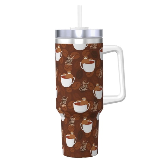Rateoe Sloths Need More Coffee Printed 40OZ Ice Bully With Handle - Stainless Steel Travel Cup Portable for Hot & Cold Drinks, Travel, Gym, Home, and Outdoor Activities