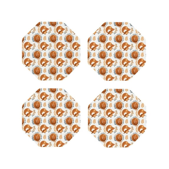 Rateoe Cute Squirrel Drawing Drink Coasters Set of 4 Leather Coasters Spill Protection for Table Desk,Durable and Non Slip Leather Coaster ,4 Inches Drink Mats-Octagon