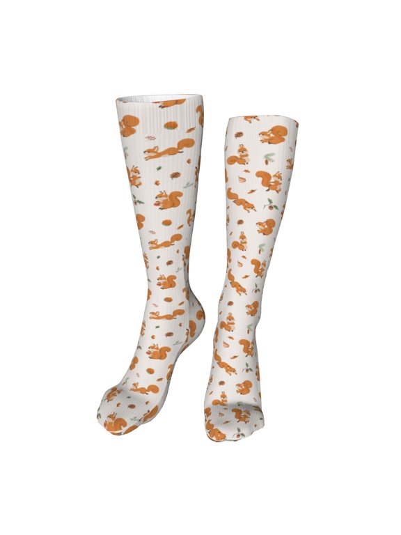 Cute Squirrel Fall print Women's Men's Novelty 20in Crew Socks Cotton Socks Knee High Socks for Walking,Running,Nurses,Pregnancy-One Size