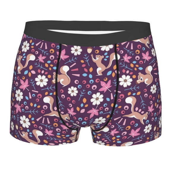 Rateoe Cute Squirrel Floral Mens Boxer Briefs Poly Spandex Performance Boxer Briefs Underwear Hem Boxer Briefs - X-Large