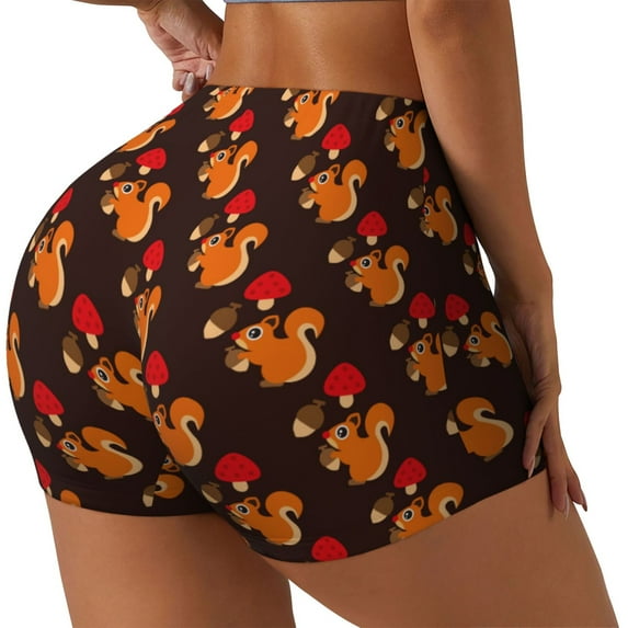 Rateoe Cute Squirrel Printed Power Workout Shorts for Women Tummy Control Squat Proof Ribbed Thick Seamless Scrunch Active Short-X-Large