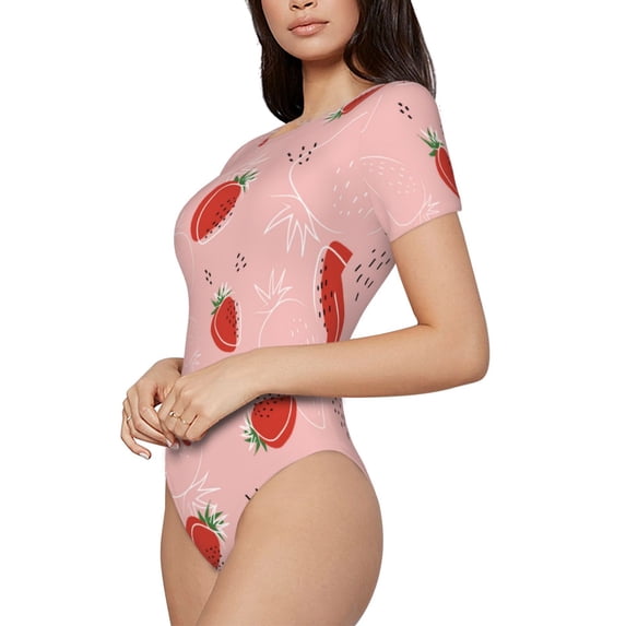 Rateoe Cute Strawberry C Printed Women Rash Guard Short Sleeve,Tummy control Swimsuit Surfing Swimsuit Bathing Suit Short-sleeved Onesie UPF 50+