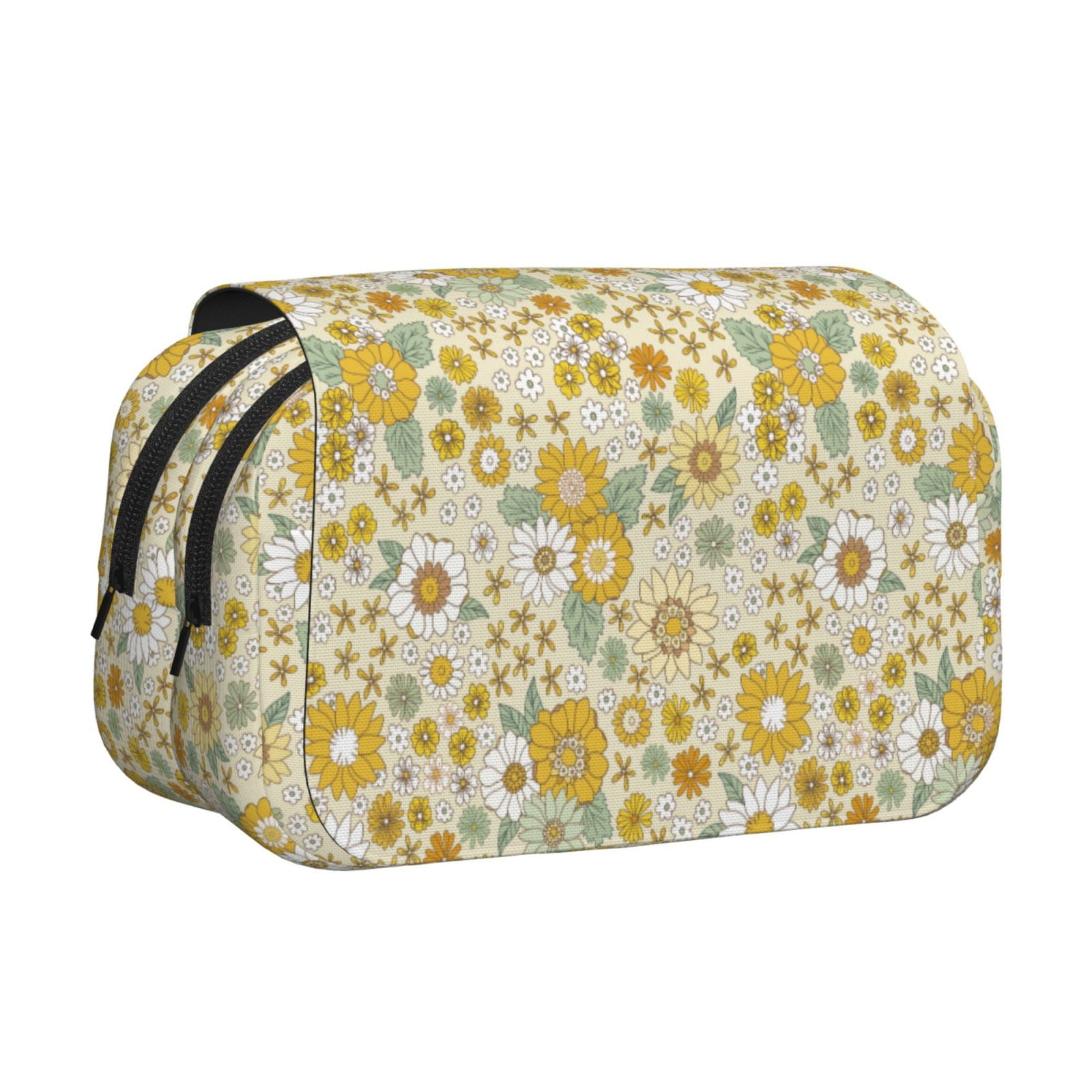 Rateoe Cute Sunflower Pattern Double Clamshell Pen Case, Storage Organizer with Two Zipper Compartments– Holds Up to 50 Pencils & Pens