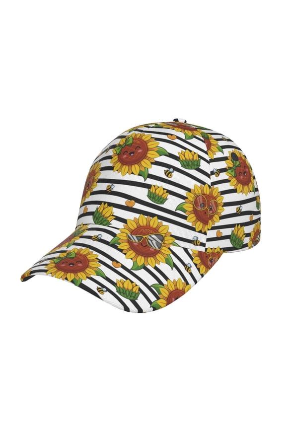 Cute Sunflowers Pattern Baseball Cap Outdoor Cap Mountain Dad Hat - Unstructured Soft Cotton Cap-Adjustable UV Protection Cap