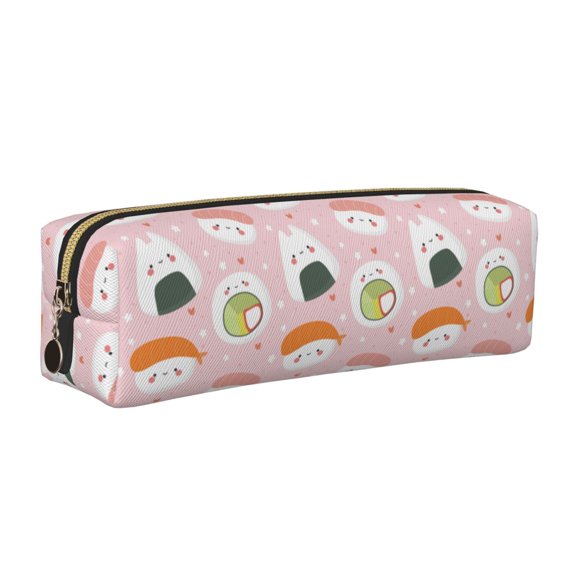 Rateoe Cute Sushi Print Leather Pencil Case with Smooth Zipper, Compact Storage for Writing Tools & Art Supplies, 8.26" x 1.96" x 2.16"