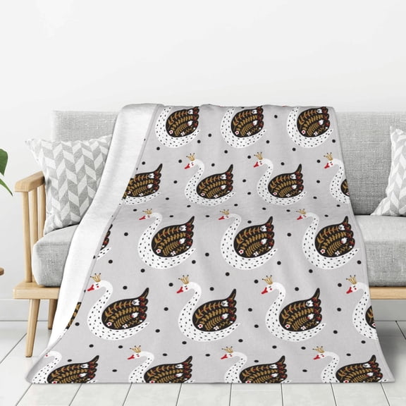 Rateoe Cute Swan Pattern Flannel Throw Blanket, Ultra-soft Blanket for Bed, Couch, Car, Hypoallergenic Anti-pilling blanket-60"x50"(Vertical)