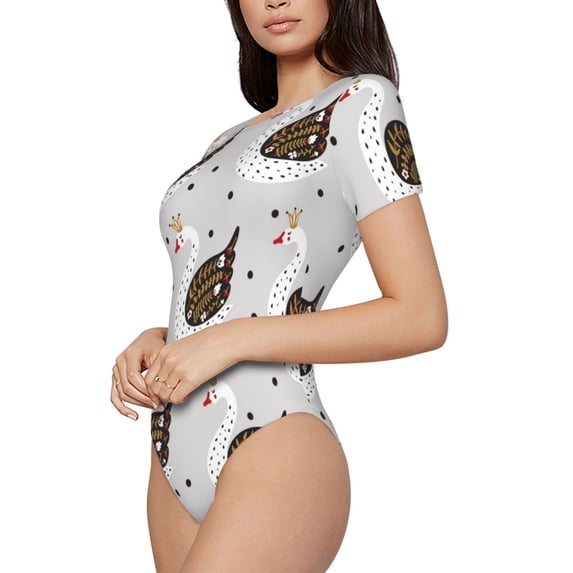 Rateoe Cute Swan Printed Women Rash Guard Short Sleeve,Tummy control Swimsuit Surfing Swimsuit Bathing Suit Short-sleeved Onesie UPF 50+