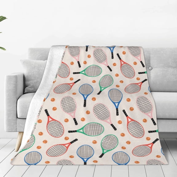 Rateoe Cute Tennis Racket Print Fuzzy Fleece Throw Blanket Extra Large,Super Soft,Fluffy and Warm Blankets for Couch,Bed,All Season Use (60"x50")