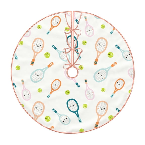 Rateoe Cute Tennis Rackets Pattern Christmas Tree Skirt with Ties, Christmas Tree Decorations, Farmhouse Christmas Decor Xmas Holiday Decorations-48"