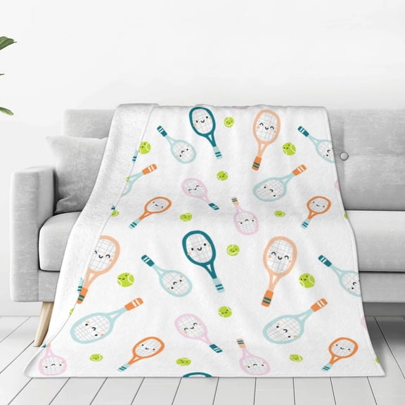 Rateoe Cute Tennis Rackets Print Fuzzy Fleece Throw Blanket Extra Large,Super Soft,Fluffy and Warm Blankets for Couch,Bed,All Season Use (50"x40")