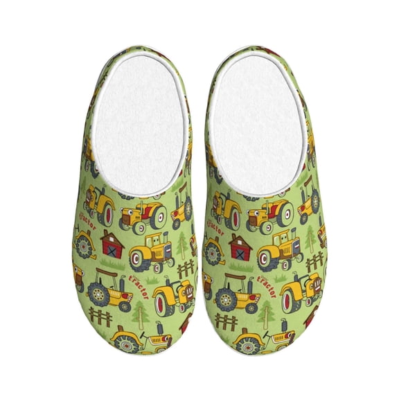 Rateoe Cute Tractor Print Women's Men's Cotton Knit Slippers Lightweight Memory Foam Indoor House Shoes with Anti-Skid Sole-39/40