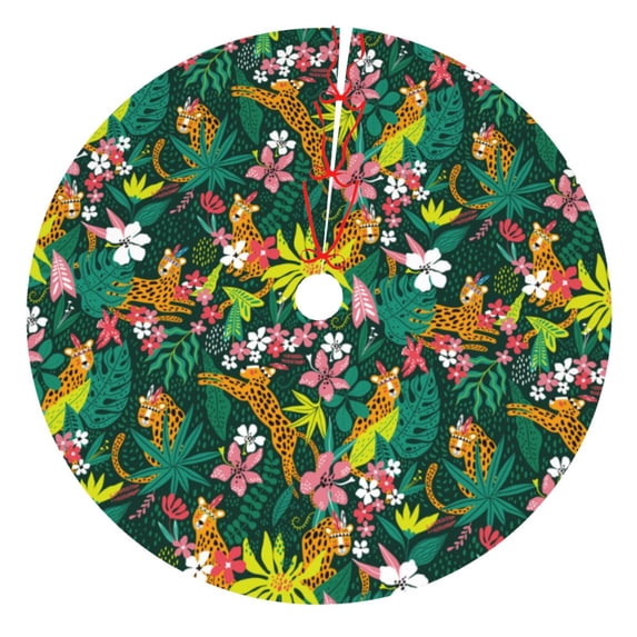 Rateoe Cute Tribal Leopards Print Christmas Tree Skirt 36" for Xmas Holiday New Year Party Circle Tree Mat Ornaments Decoration