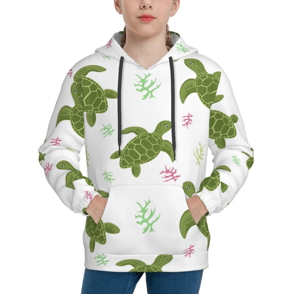Rateoe Cute Turtle Pattern Boys Hoodie, Youth Pullover Hooded Sweatshirt, Kangaroo Pocket Hoodie for Kids-Large