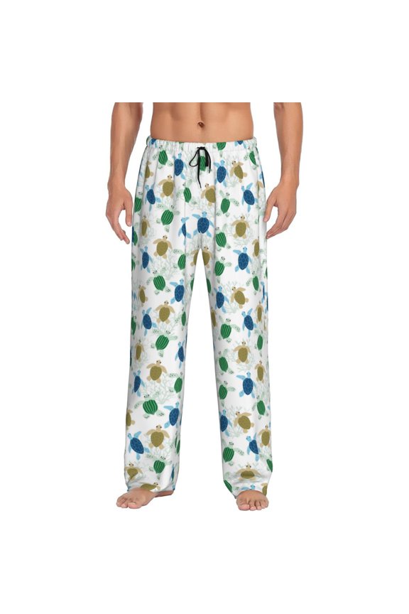 Cute Turtle Pattern Men’s Ultra-Soft Comfy Pajama Lounge Pants Sleepwear,Comfortable Lounge Wear,lightweight Pajamas, Casual Home Wear-Small