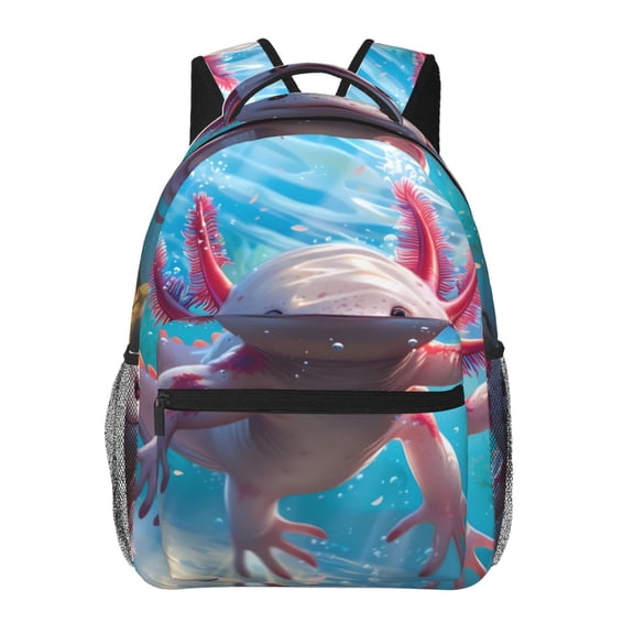 Rateoe Cute Underwater Axolotl Pattern Casual Backpack for School, Work, Travel – Adjustable Straps, Multiple Compartments – Ergonomic Design, Fits Laptops and Tablets