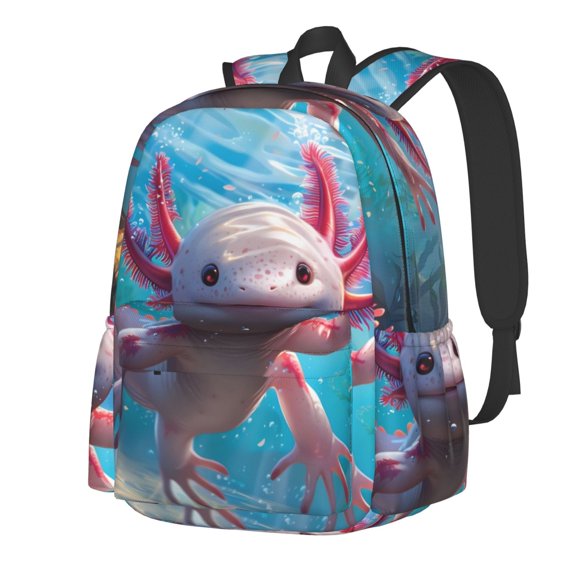 Rateoe Cute Underwater Axolotl Pattern Student Backpack,Backpack for School,Lightweight Bag,Travel Backpack,Outdoor Backpack,Large Capacity Backpack