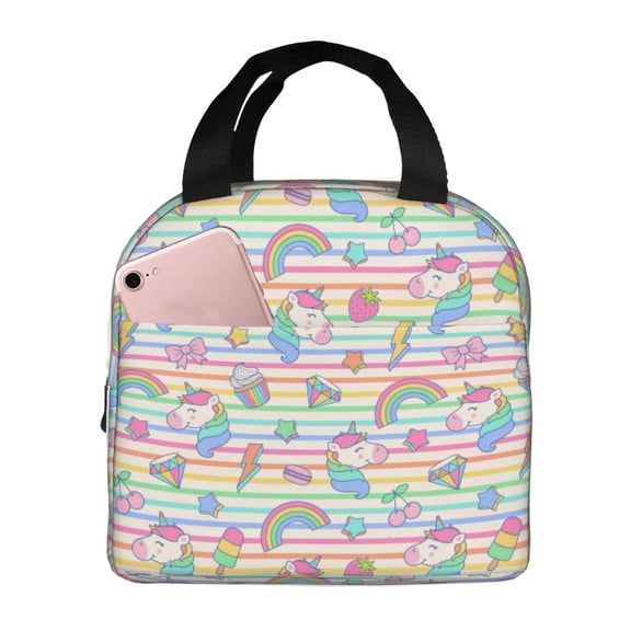 Rateoe Cute Unicorn Pattern Insulated Lunch Bag with Thick Aluminum Foil Lunch Tote Bag with Front Pocket for Men and Women, Ideal for Work, School, Picnics, and Travel