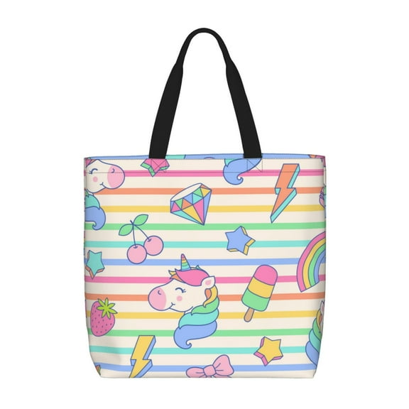 Rateoe Cute Unicorn Print Lightweight Tote Bag for Women, Water-Resistant Shoulder Bag with Zipper, Spacious Casual Handbag for Work, School, Shopping