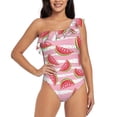 thumbnail image 1 of Rateoe Cute Watermelon Pattern Women One Piece Swimsuits Tummy Control One Shoulder Bathing Suits Ruffle Swimwear-X-Large, 1 of 6