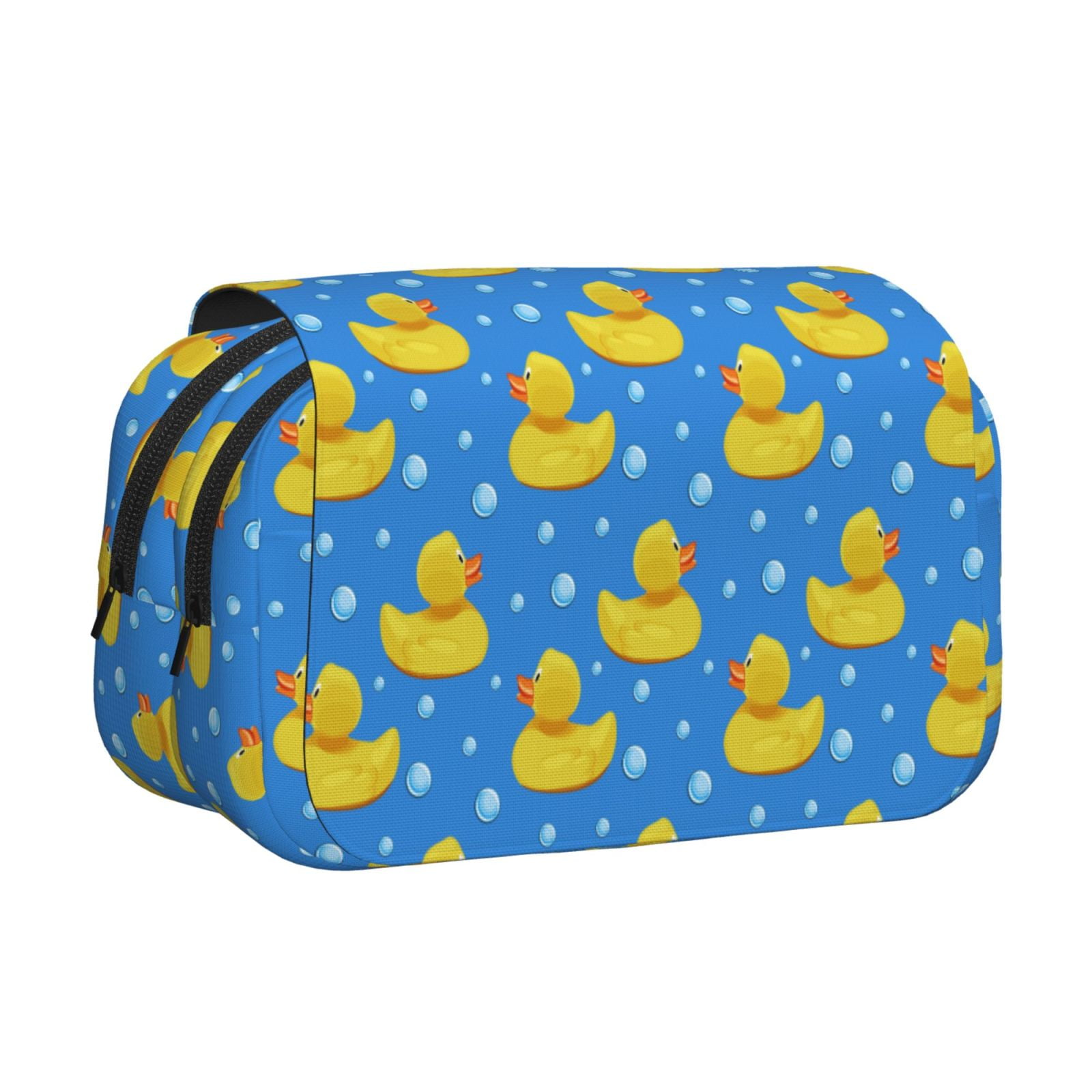 Rateoe Cute Yellow Rubber Ducks Pattern Double Clamshell Pen Case, Storage Organizer with Two Zipper Compartments– Holds Up to 50 Pencils & Pens