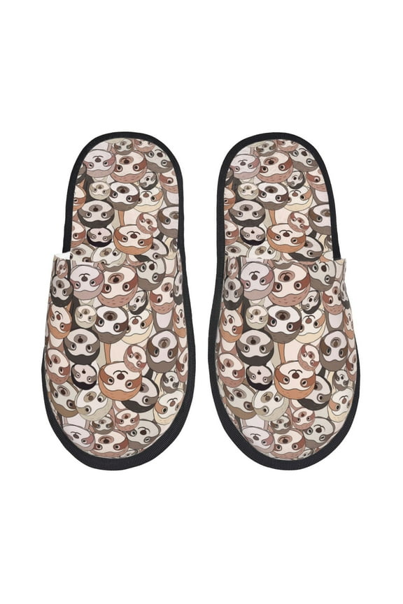 Cute brown sloth monkey Pattern Fuzzy Slippers Fuzzy Soft House Slippers Plush Furry Warm Cozy Open Toe Fluffy Home Shoes-Medium