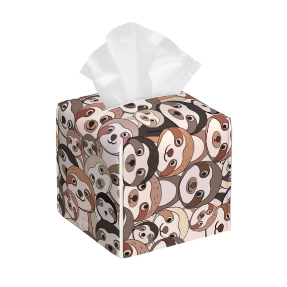 Rateoe Cute brown sloth monkey Pattern Tissue Box Cover, Modern Square Decorative Leather Facial Paper Case Organizer Holder Dispenser 5X5X5''