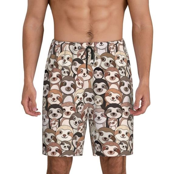 Rateoe Cute brown sloth monkey Print Men's Lounge Shorts – Soft & Breathable Pajama Bottoms with Pockets, Elastic Waistband, Lightweight Sleepwear for Nightwear & Loungewear-Large