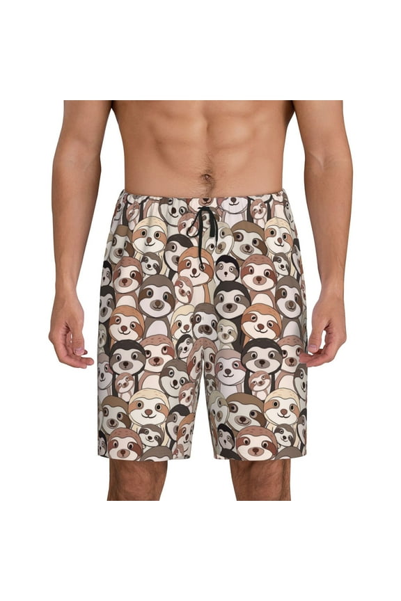 Cute brown sloth monkey Print Men's Lounge Shorts – Soft & Breathable Pajama Bottoms with Pockets, Elastic Waistband, Lightweight Sleepwear for Nightwear & Loungewear-Small