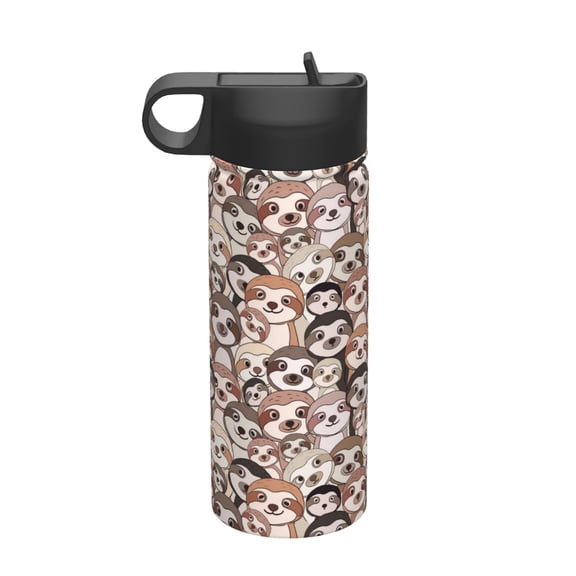 Rateoe Cute brown sloth monkey Printed 18oz Sports Insulated Water Bottle, Double-Walled Stainless Steel Kettle with Leak-Proof Straw Lid, Portable & BPA-Free for Outdoor, Gym, Camping, and Travel