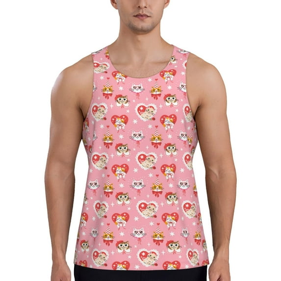 Rateoe Cute cartoon cats Pattern Sleeveless Gym Shirt Muscle Tee Breathable Workout Shirt Slim-Fit Tank Quick Dry Fit Muscle Tank Top Bodybuilding Sleeveless T Shirt-Large