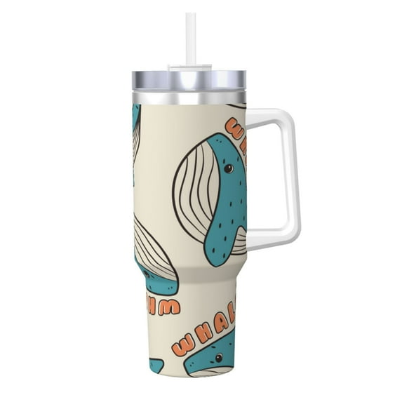 Rateoe Cute colorful whale Printed 40OZ Ice Bully With Handle - Stainless Steel Travel Cup Portable for Hot & Cold Drinks, Travel, Gym, Home, and Outdoor Activities