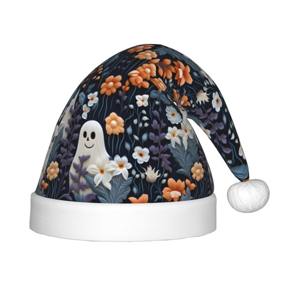 Rateoe Cute ghost in the flowers Santa Hat Confortable Christmas Hat for Christmas Party Favors Fit for Kids