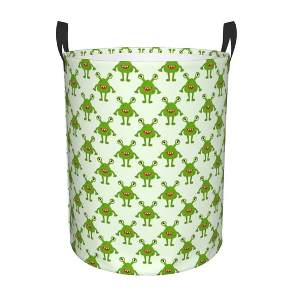 Rateoe Cute green monster Pattern Round Laundry Hamper Basket, Tall Hamper Basket for Blanket Storage, Nursery Clothes Hamper for Laundry in Bedroom and College Dorm-Medium