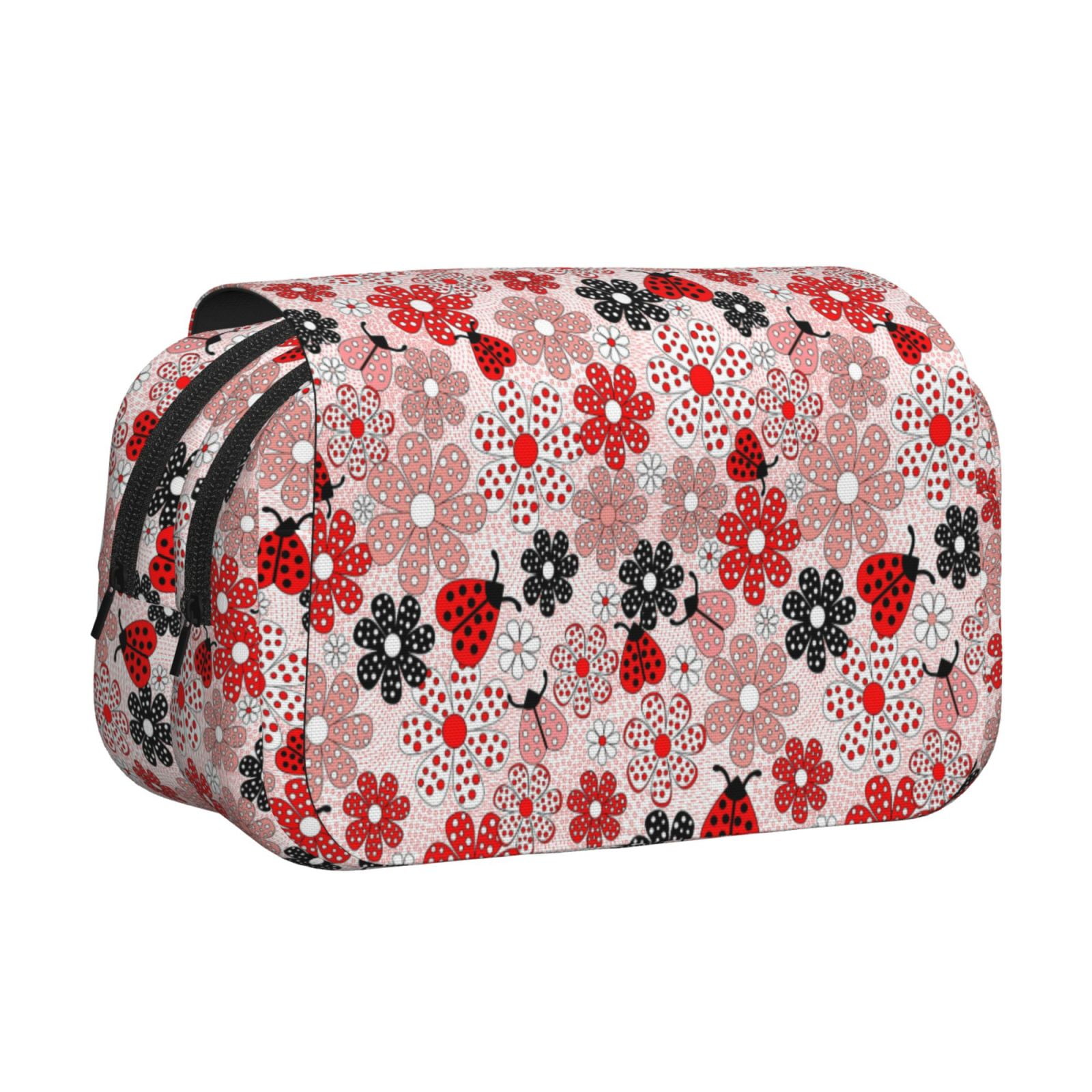 Rateoe Cute ladybugs red Pattern Double Clamshell Pen Case, Storage Organizer with Two Zipper Compartments– Holds Up to 50 Pencils & Pens