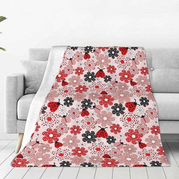 Rateoe Cute ladybugs red Print Fuzzy Fleece Throw Blanket Extra Large,Super Soft,Fluffy and Warm Blankets for Couch,Bed,All Season Use-40"x30"