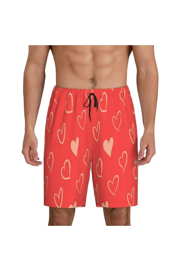 Cute love heart Print Men's Lounge Shorts – Soft & Breathable Pajama Bottoms with Pockets, Elastic Waistband, Lightweight Sleepwear for Nightwear & Loungewear-Medium