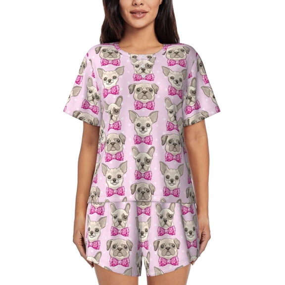 Rateoe Cute puppy Pattern Women's Short-Sleeved Pajama Set - 2 Piece Soft and Lightweight Sleepwear Set-Large
