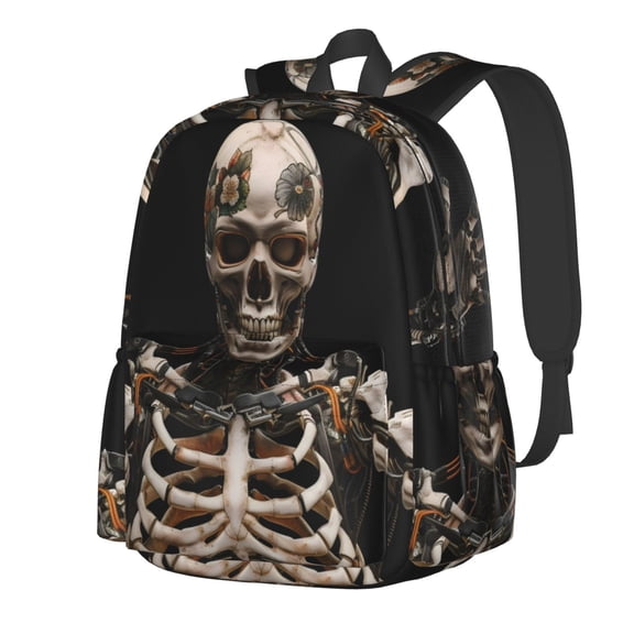 Rateoe Cyber Skeleton With Tattoos Pattern Student Backpack,Backpack for School,Lightweight Bag,Travel Backpack,Outdoor Backpack,Large Capacity Backpack