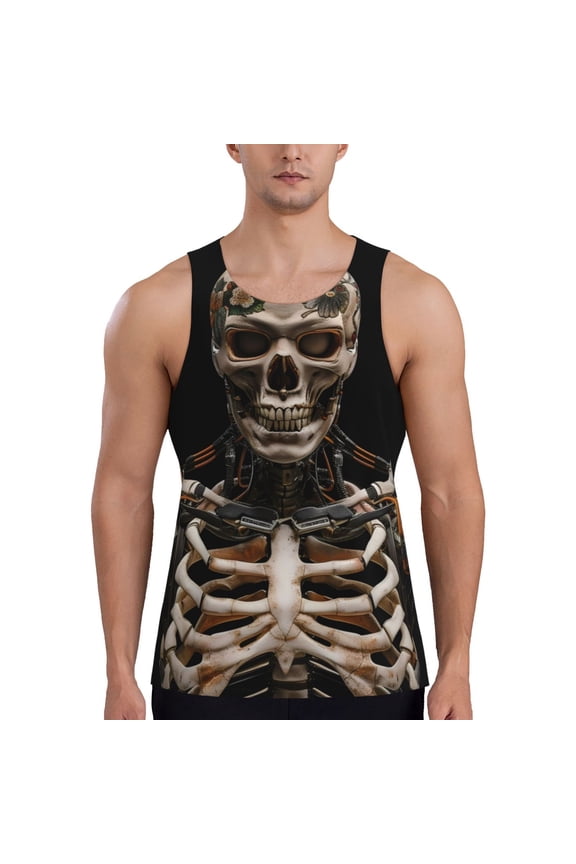 Cyber Skeleton With Tattoos Pattern Sleeveless Gym Shirt Muscle Tee Breathable Workout Shirt Slim-Fit Tank Quick Dry Fit Muscle Tank Top Bodybuilding Sleeveless T Shirt-