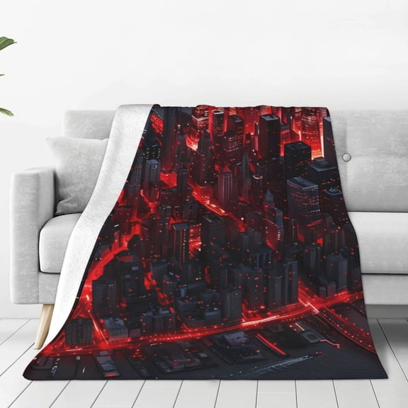 Rateoe Cyberpunk Cityscape Lights Print Fuzzy Fleece Throw Blanket Extra Large,Super Soft,Fluffy and Warm Blankets for Couch,Bed,All Season Use (50"x40")