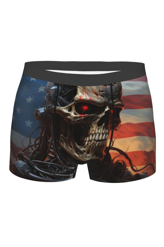 Cyberpunk Skull American Flag Mens Boxer Briefs Poly Spandex Performance Boxer Briefs Underwear Hem Boxer Briefs - Medium